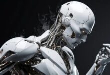 Robot exercises plays sweats badminton human like