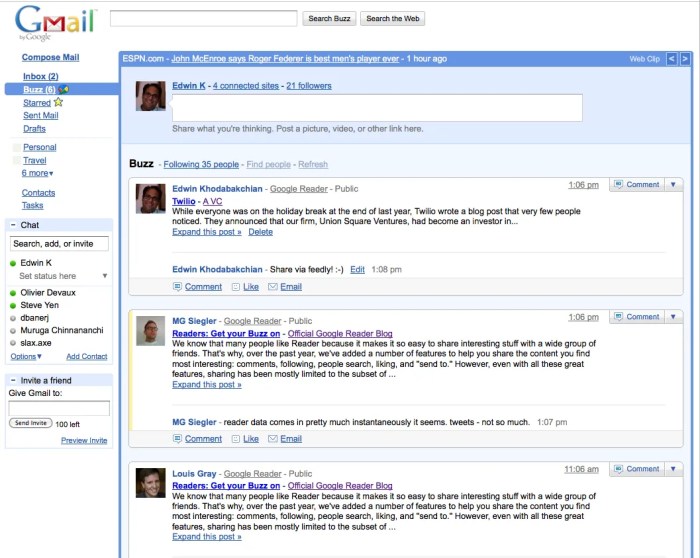Buzz google techcrunch see spotlight major morning step social into live links videos can Googles new buzz not exactly light years ahead